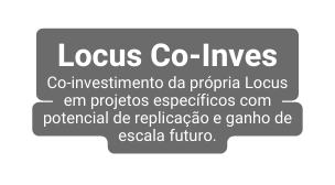 Locus Co Inves Co investimento da própria Locus em projetos específicos com potencial de replicação e ganho de escala futuro